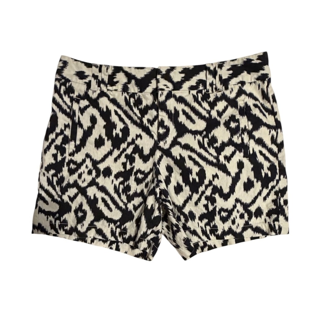 LOFT Womens Black White Ikat Abstract Print Linen Cotton Shorts Size 10 - Picture 3 of 9
